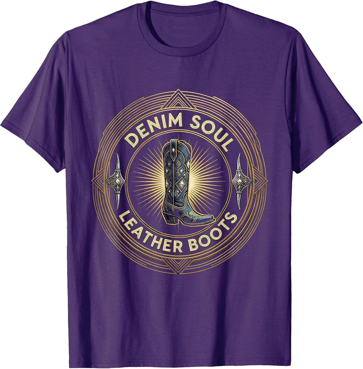 Denim Soul Leather Boots Cowboy Design T-Shirt - Purple