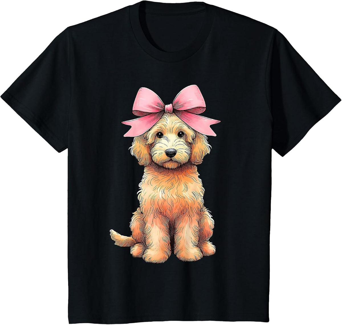 Coquette Bow Golden Doodle Dog Goldendoodle Mom Pink Ribbon T-Shirt - Black