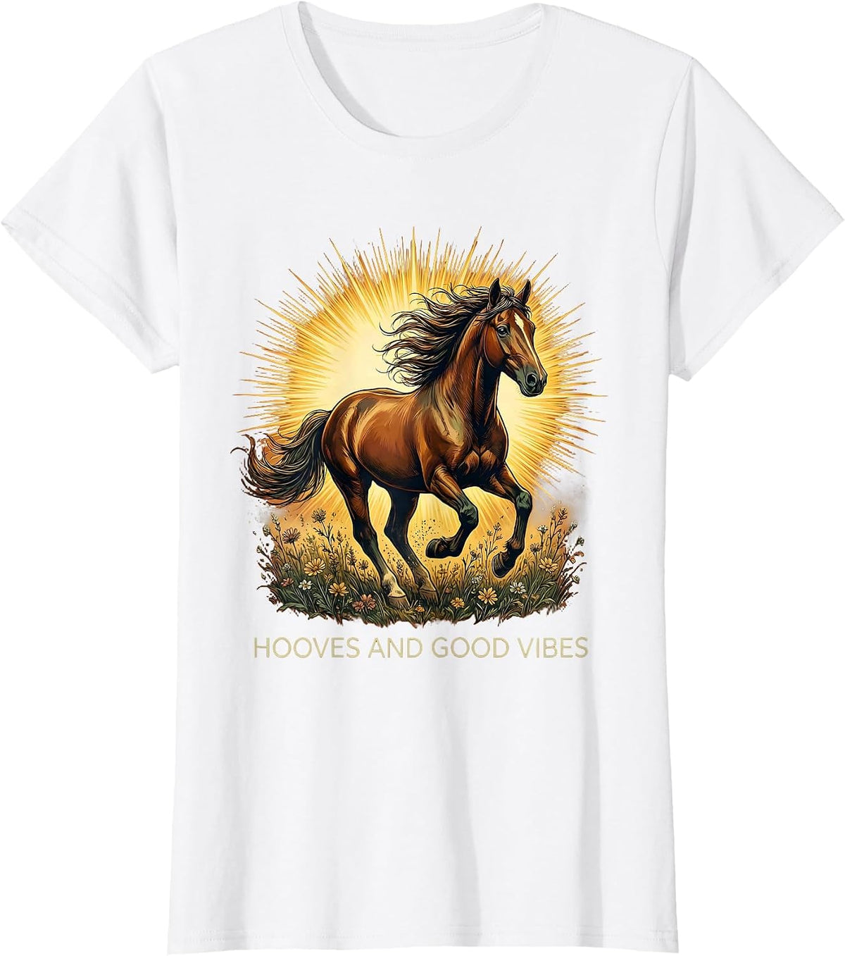 Hooves and Good Vibes Horse Lover Design T-Shirt - White