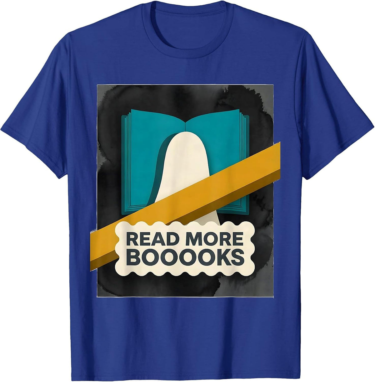 Men's Read More Booooks Midcentury Modern Ghost Book Lover T-Shirt - Royal Blue