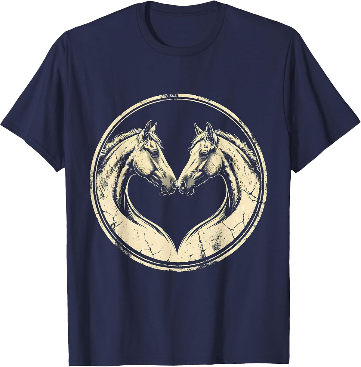 Mare and Foal Nuzzling Meadow Horse Lover Design T-Shirt - Navy Blue
