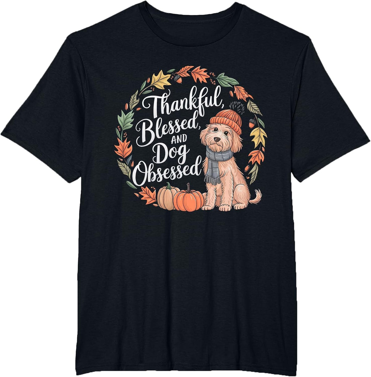 Goldendoodle Thanksgiving Pumpkin Dog Fall Leaf Autumn T-Shirt - Black