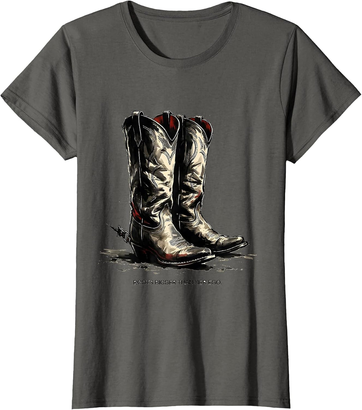 Women's Boots Bigger Than Her Ego Western Design T-Shirt - Asphalt Grey