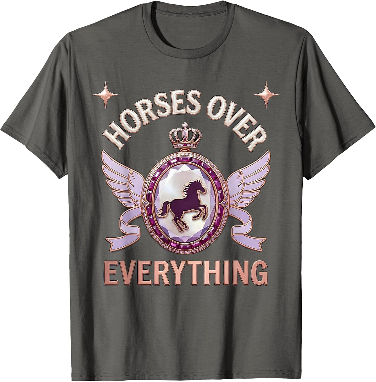 Horses Over Everything Equestrian Design T-Shirt - Asphalt Grey