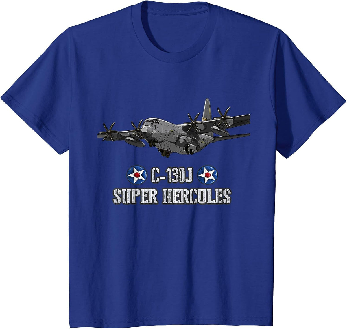 American C-130J Super Hercules Military Transport Aircraft T-Shirt - Royal Blue