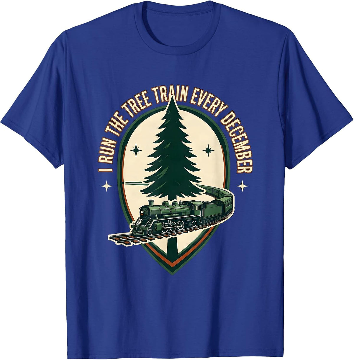 Men's I Run The Tree Train Every December Vintage Train Enthusiast T-Shirt - Royal Blue