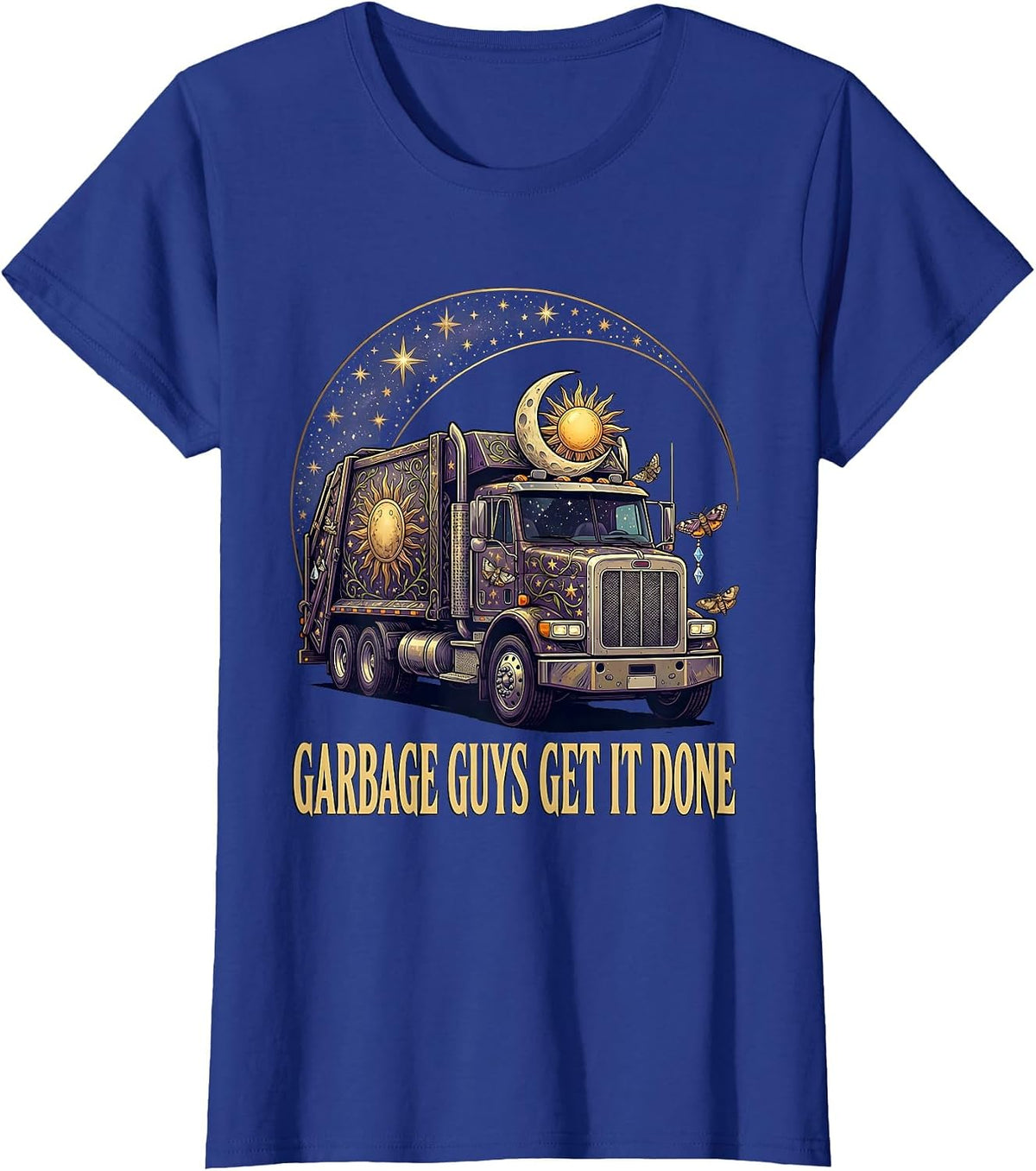 Women's Garbage Guys Get It Done Trash Truck Design T-Shirt - Royal Blue