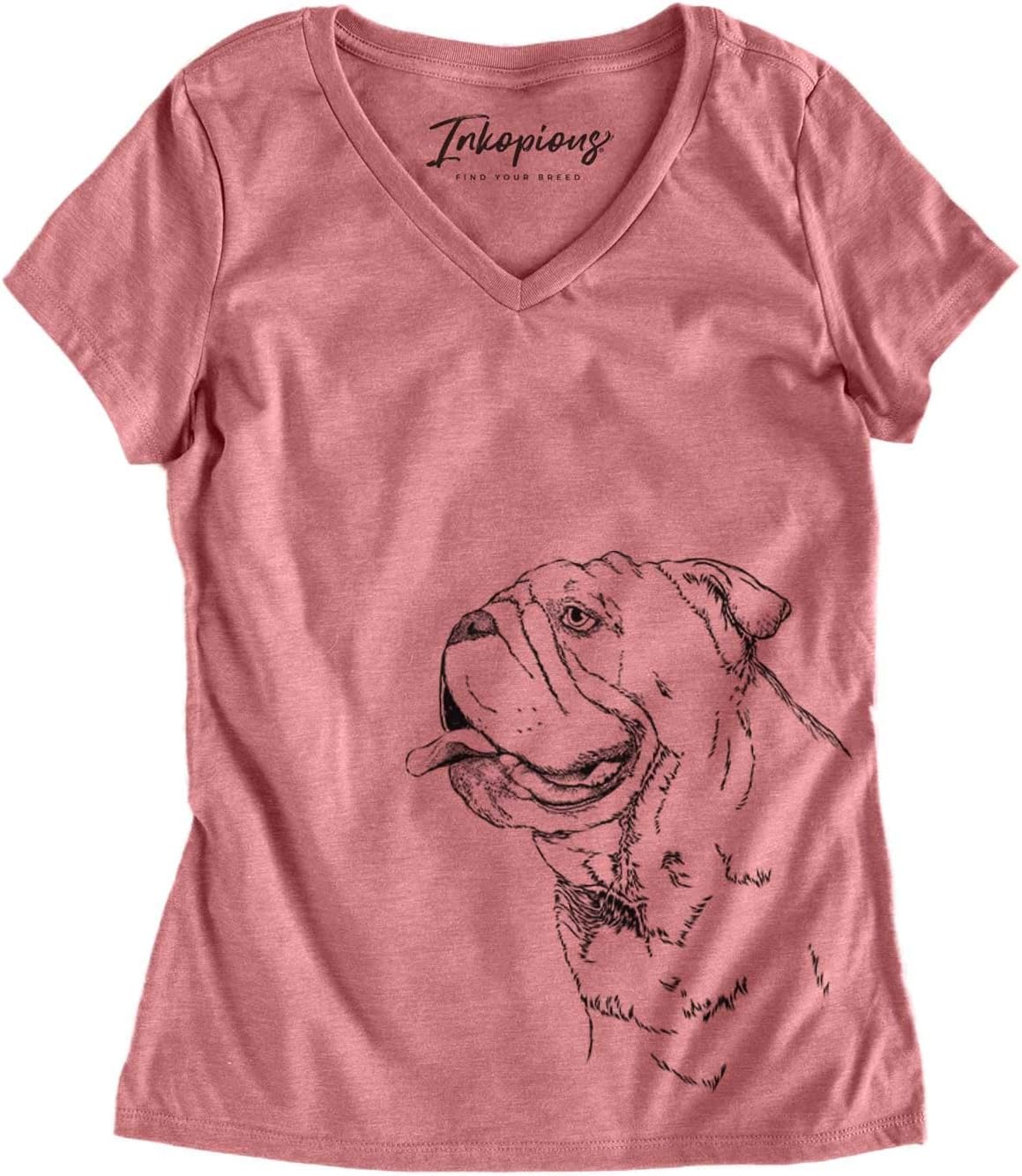 Inkopious English Bulldog Profile Triblend T-Shirt - Dusty Rose V-neck