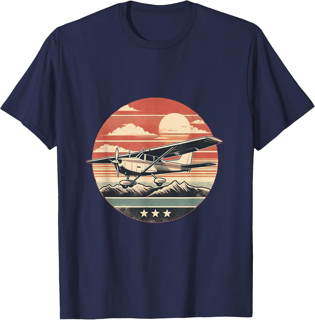 C-172 Skyhawk Vintage C172 Airplane Retro Sunset Pilot T-Shirt - Navy Blue