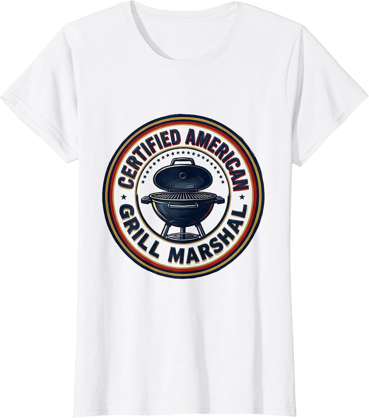Certified American Grill Marshal Patriotic BBQ Role Pride T-Shirt - White