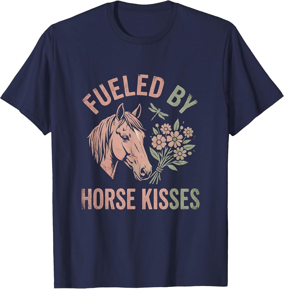 Fueled by Horse Kisses Equestrian Design T-Shirt - Navy Blue