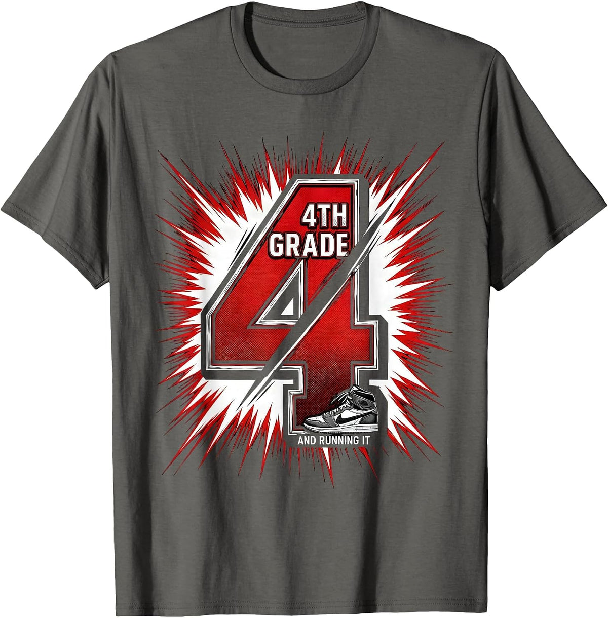 Men's 4th Grade And Running It Comic Book Kids Back To School T-Shirt - Asphalt Grey