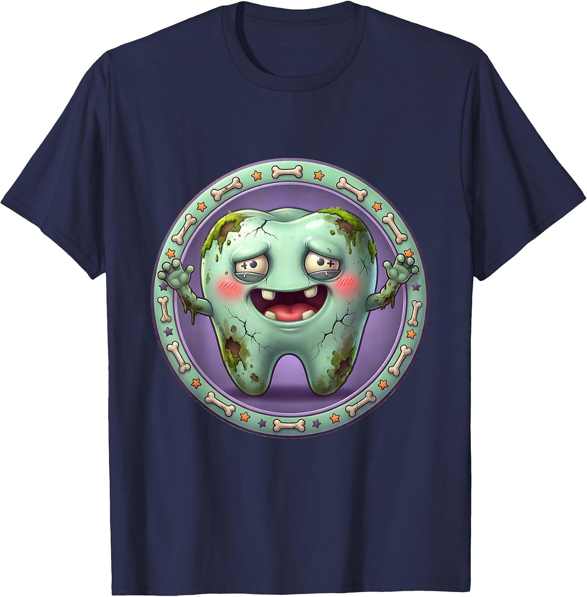 Men's Zombie Rotting Teeth Grin Dental Halloween T-Shirt - Navy Blue