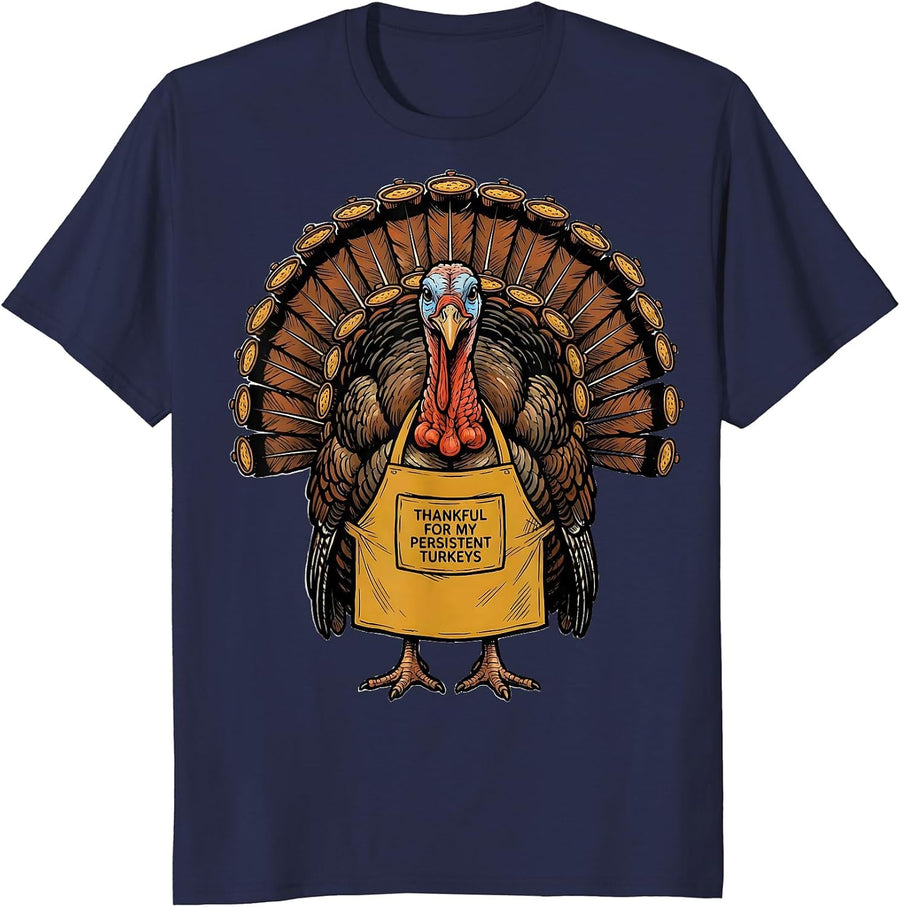 Thankful For My Persistent Turkeys Funny Thanksgiving Family T-Shirt - Navy Blue