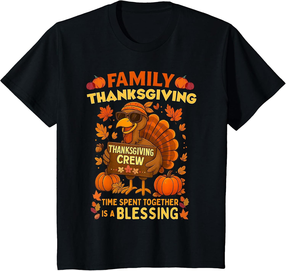 Family Thanksgiving Crew 2026 Funny Turkey Matching Group T-Shirt - Black
