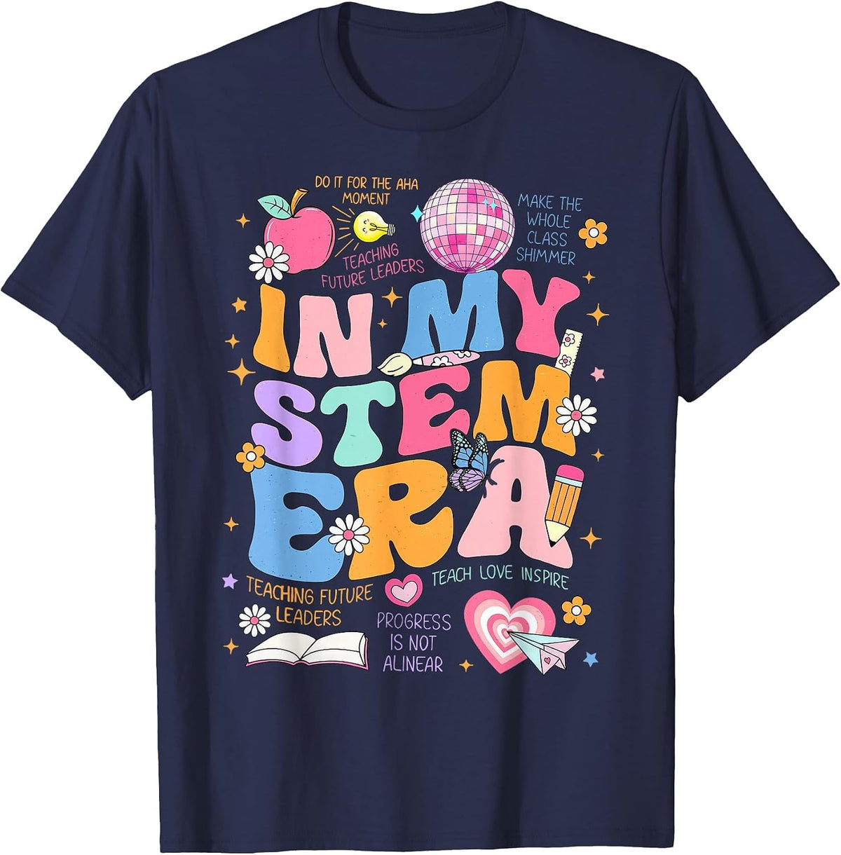 Groovy in My Stem Era Science Teacher Back to School T-Shirt - Navy Blue