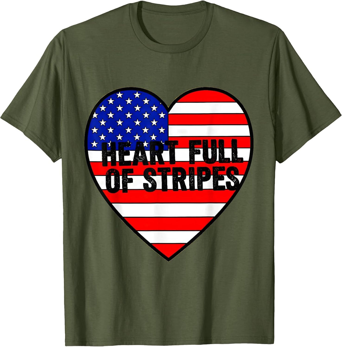 Heart Full of Stripes American Flag Design T-Shirt - Olive Green
