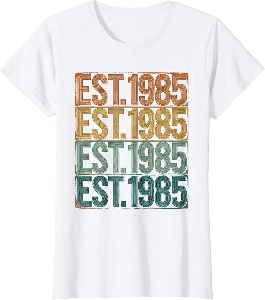 Women's EST. 1985 Retro Vintage Wordmark Nostalgia T-Shirt - White