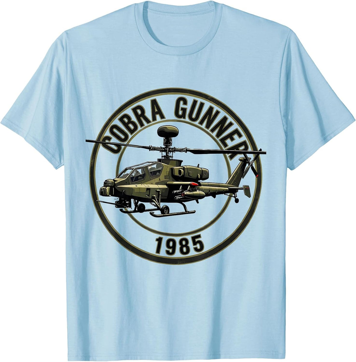 Men's Cobra Gunner 1985 Military Helicopter Pilot Veteran Pride T-Shirt - Baby Blue