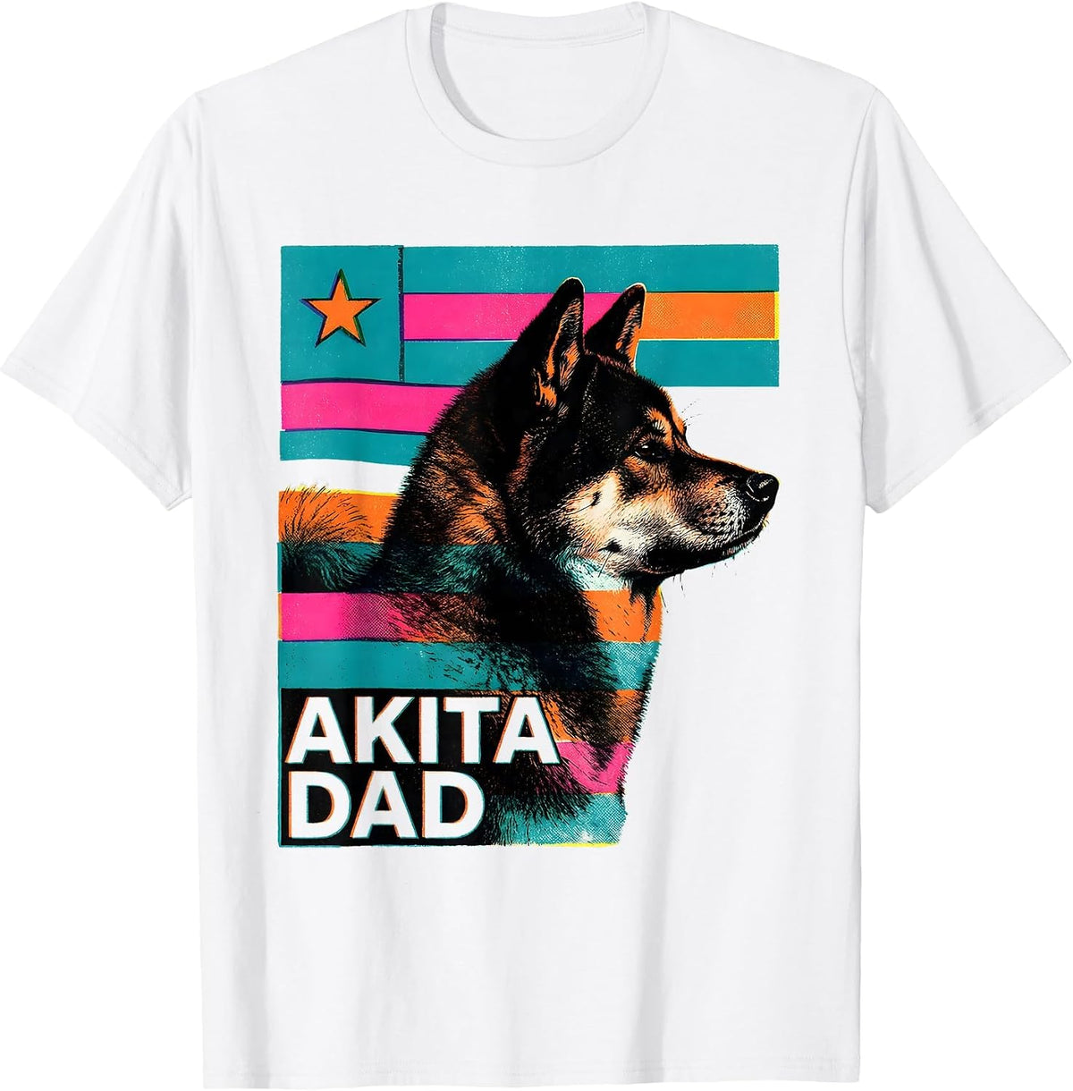 Men's Akita Dad Risograph Patriotic Dog Owner Gift T-Shirt - White
