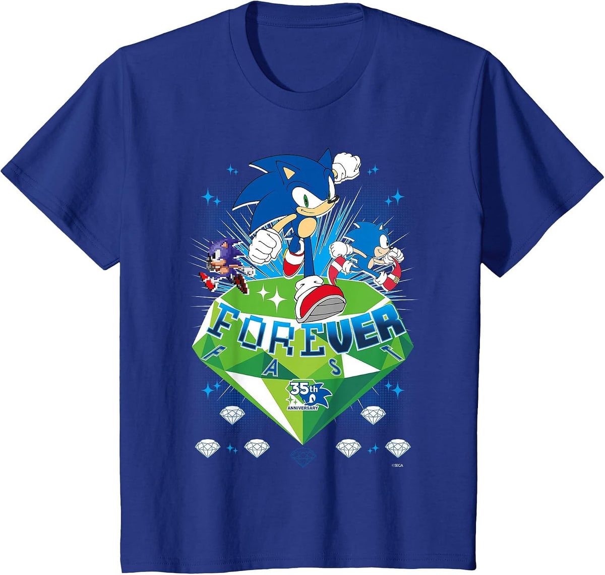 Sonic the Hedgehog 35th Anniversary Forever Fast Emerald Run T-Shirt - Royal Blue