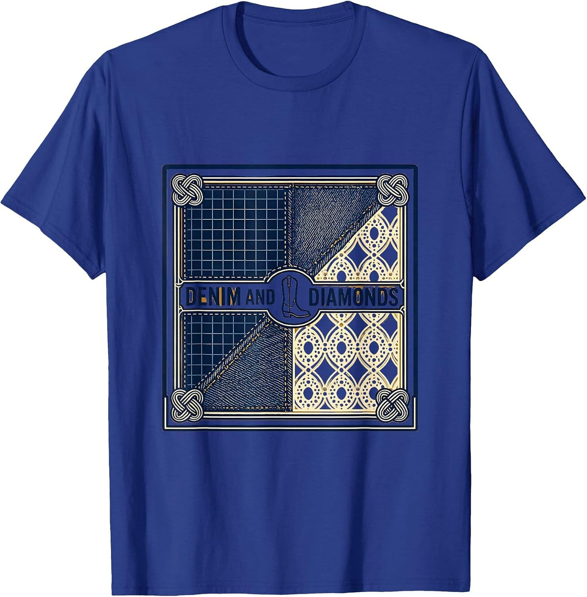 Denim and Diamonds Western Cowgirl Glam Style T-Shirt - Royal Blue