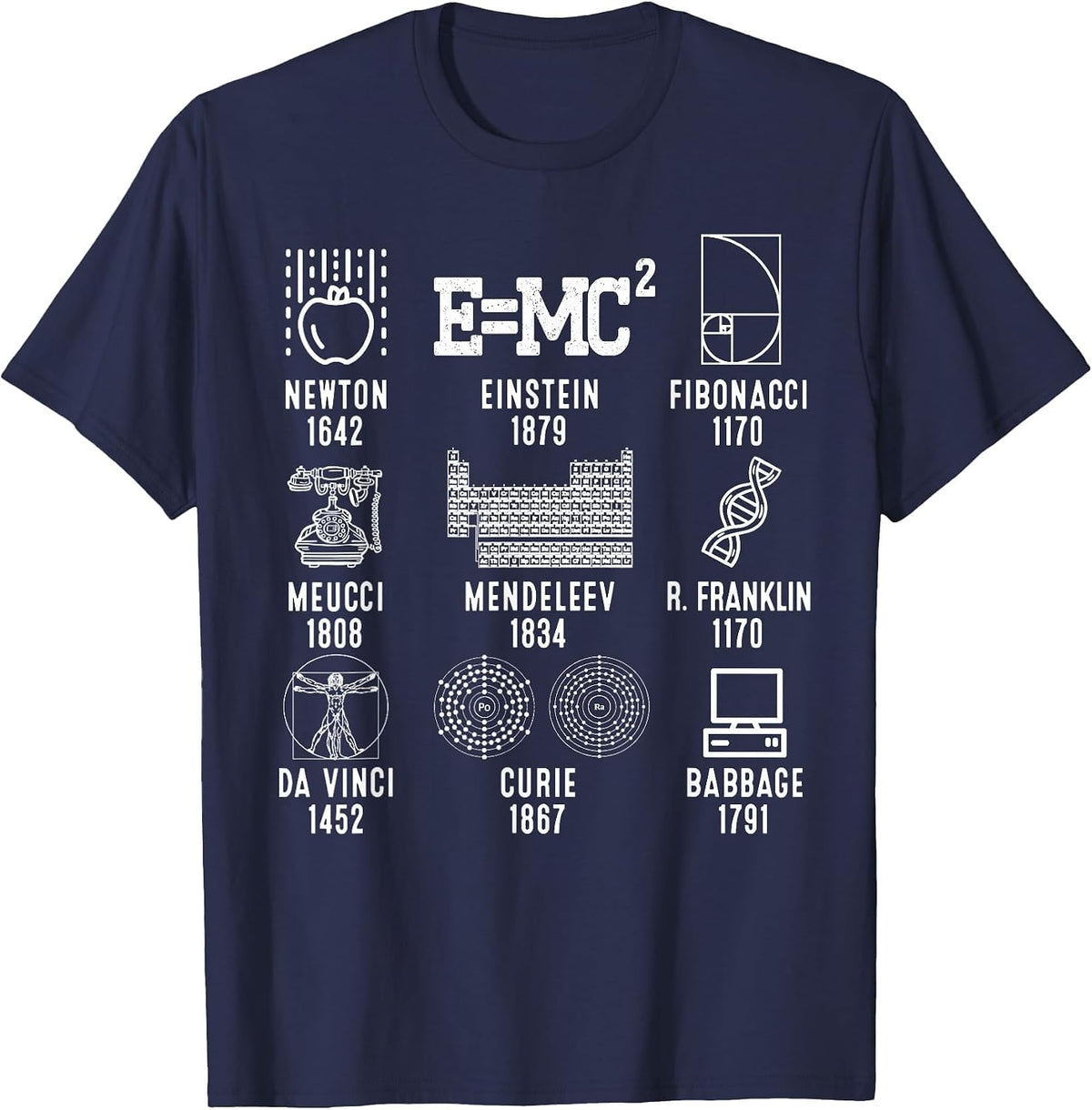 Famous Scientists Science Lovers T-Shirt - Navy Blue