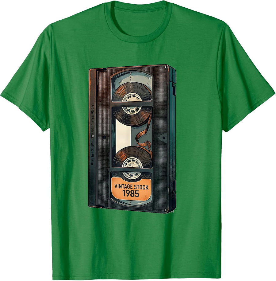 Men's Vintage Stock 1985 Retro Cassette Tape Nostalgic 80s 90s T-Shirt - Kelly Green