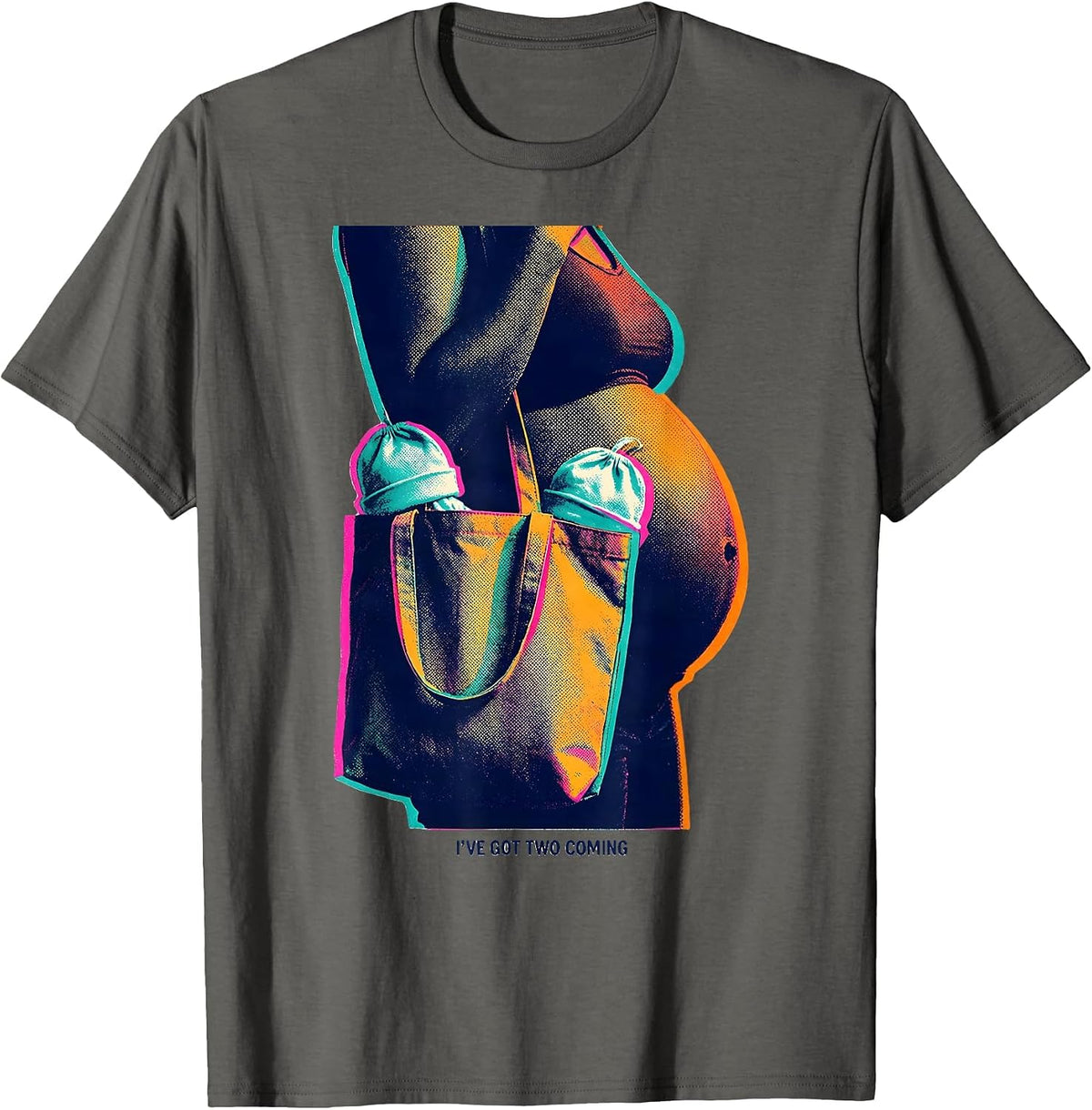 Men's I've Got Two Coming Funny Twin Mom Pregnancy Announcement T-Shirt - Asphalt Grey