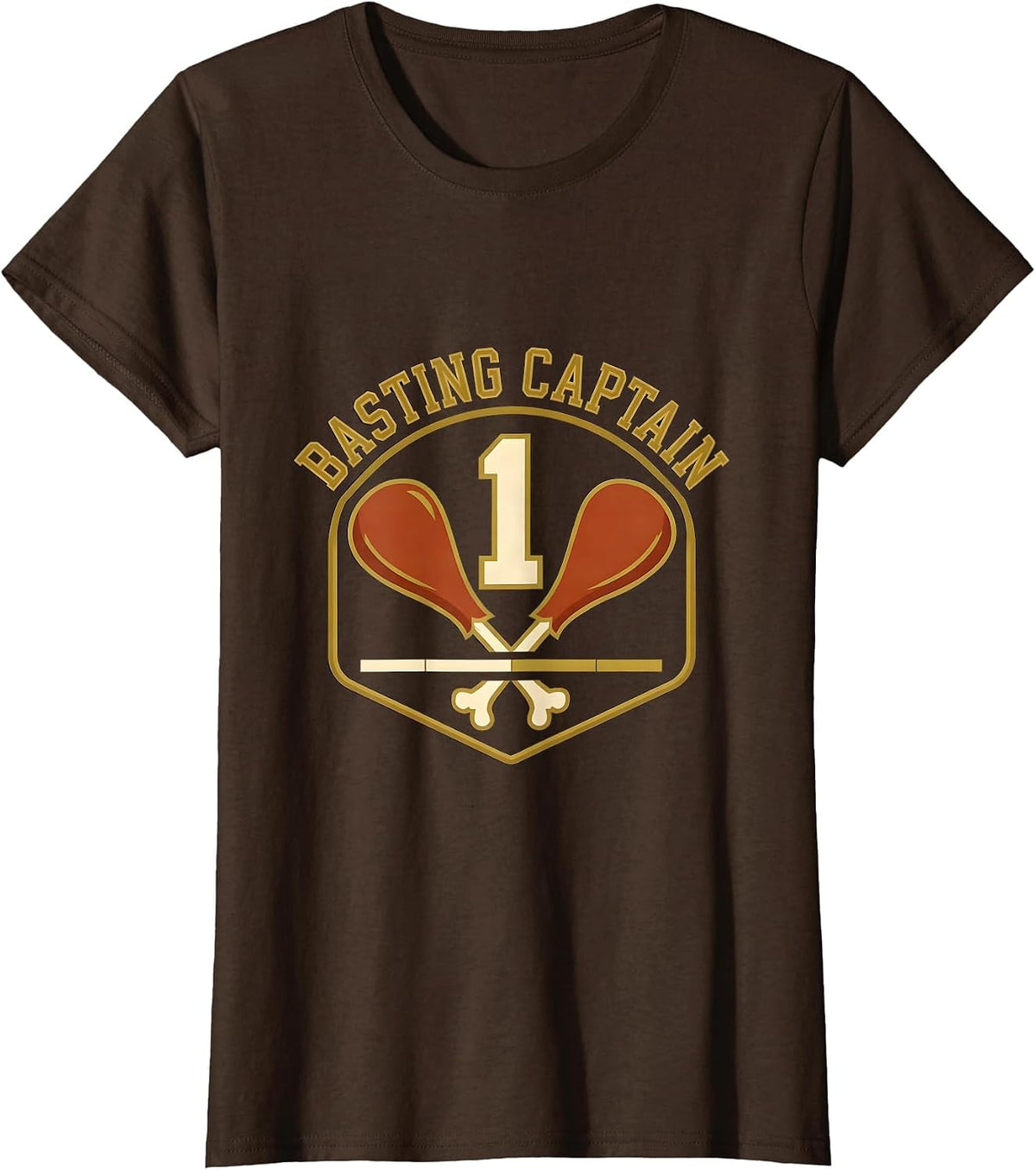 Women's Basting Captain Sports Funny Thanksgiving Turkey Family T-Shirt - Brown