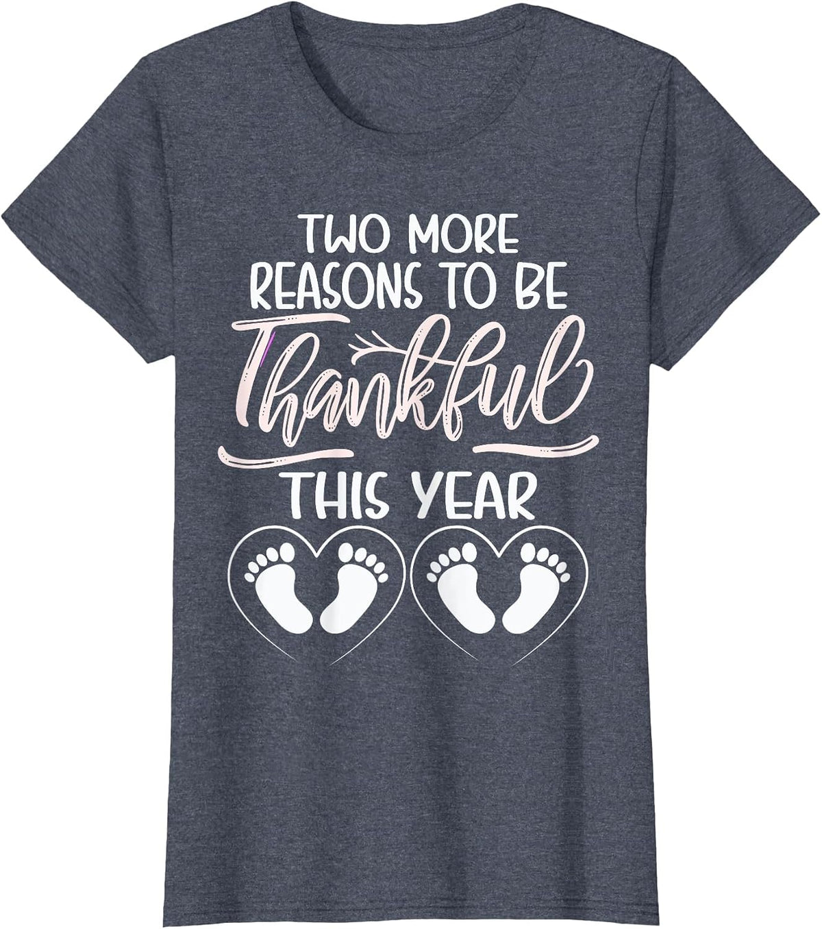 Twin Pregnancy Thanksgiving Baby Announcement Twin Thankful T-Shirt - Heather Blue