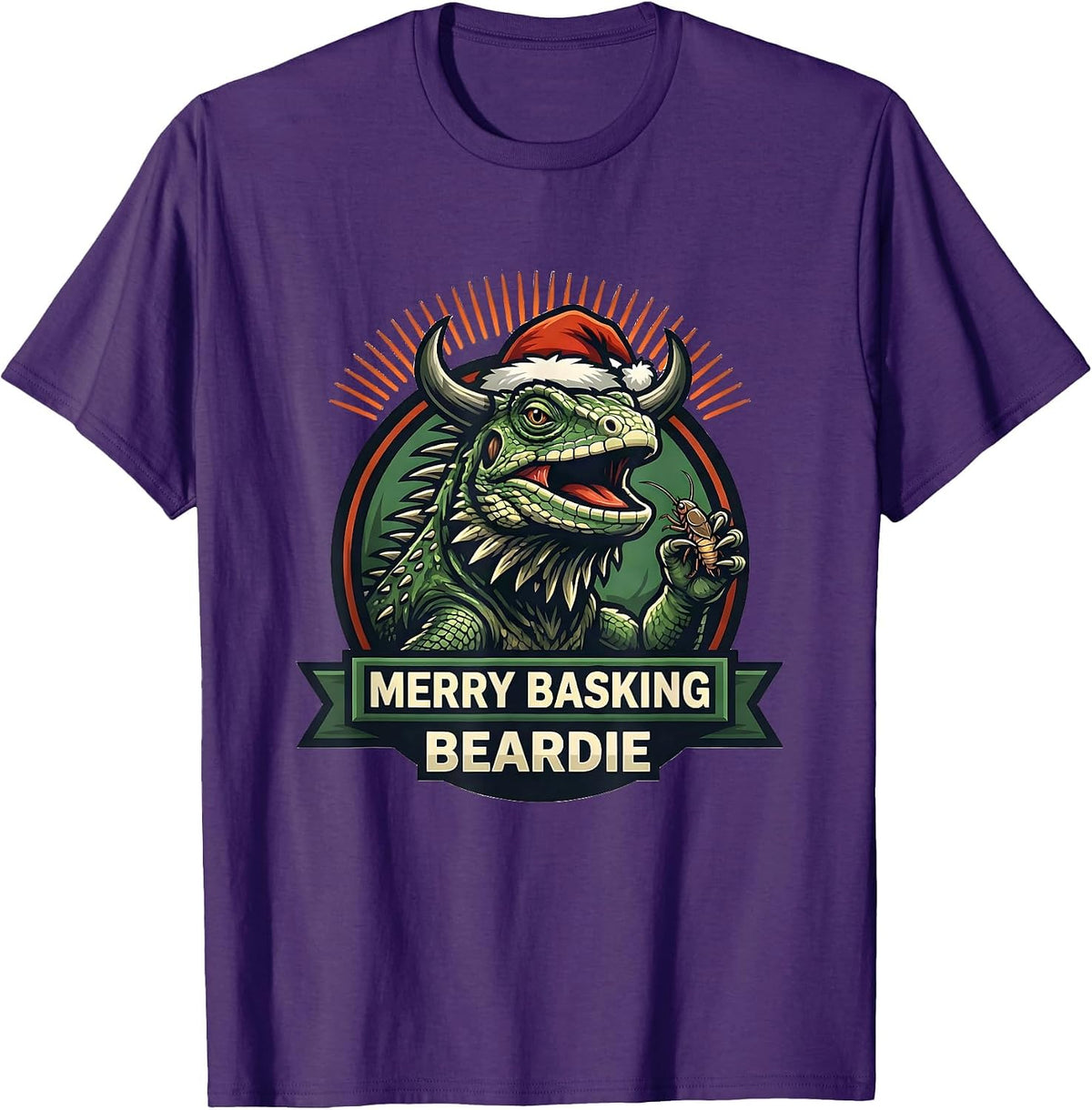 Merry Basking, Beardie Whimsical Holiday Dragon Pet Lover T-Shirt - Purple