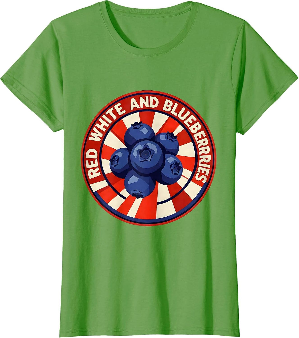 Women's Red White and Blueberries Patriotic Fruit Design T-Shirt - Grass Green