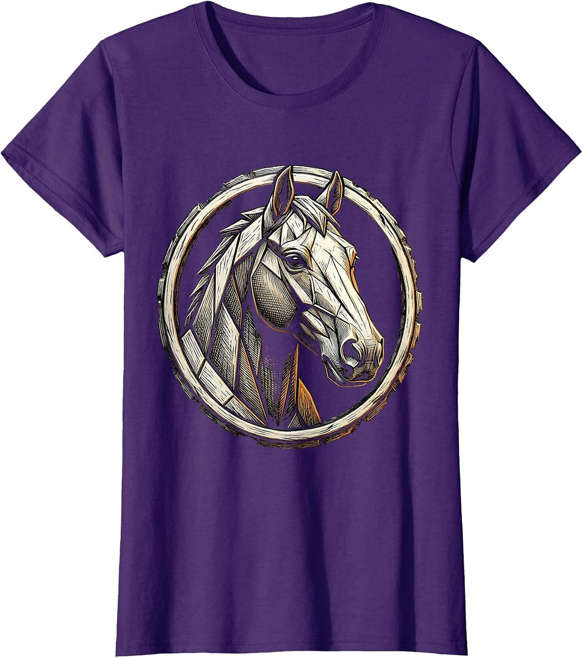 Women's Geometric Low-Poly Horse Head Art Design T-Shirt - Purple