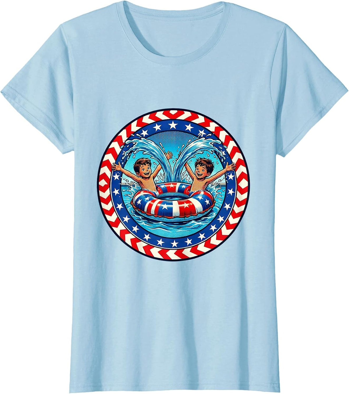 Kids American Flag Pool Day Graphic Tee T-Shirt - Baby Blue