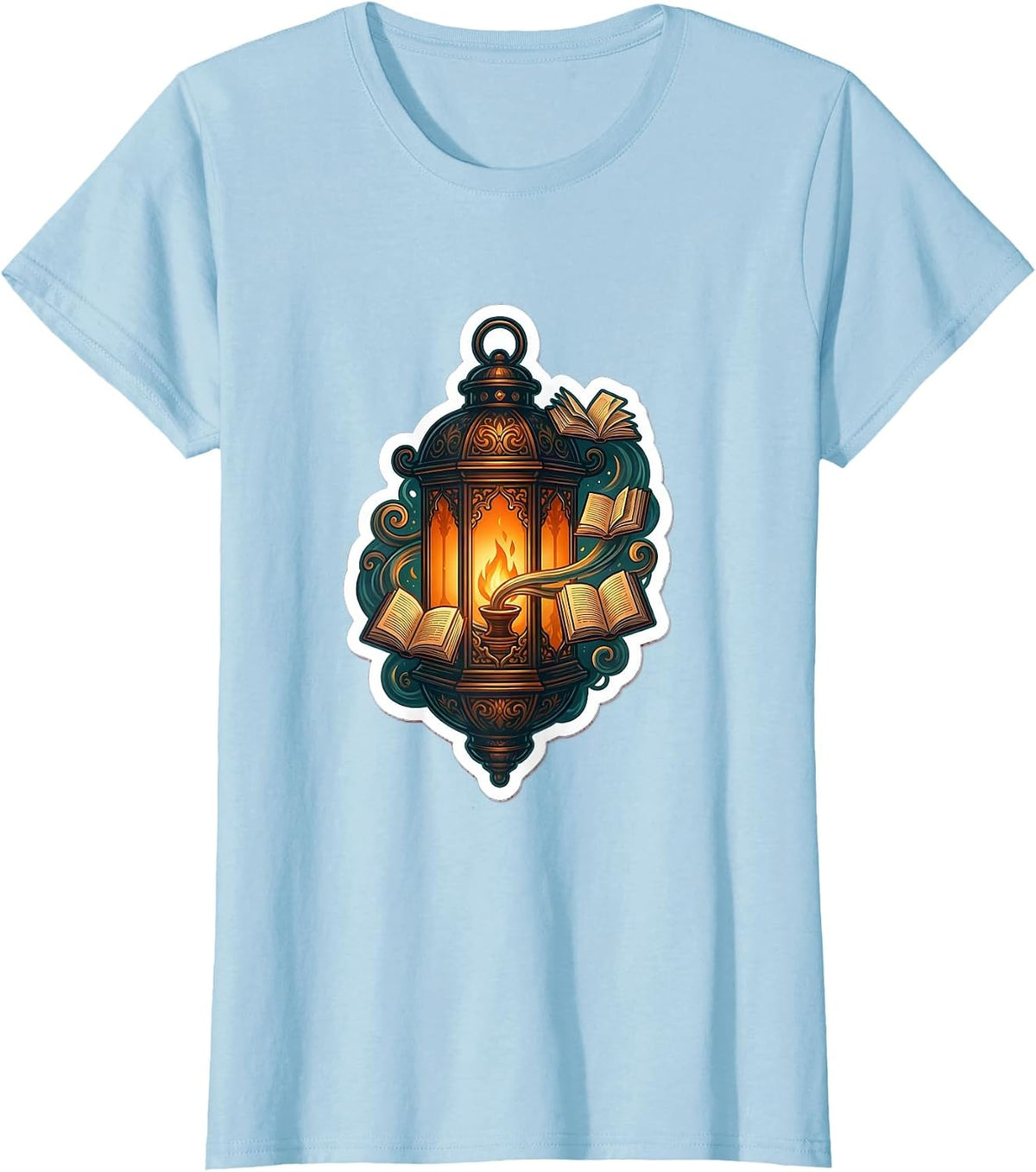 Reading Teacher Glowing Lantern Floating Letters T-Shirt - Baby Blue