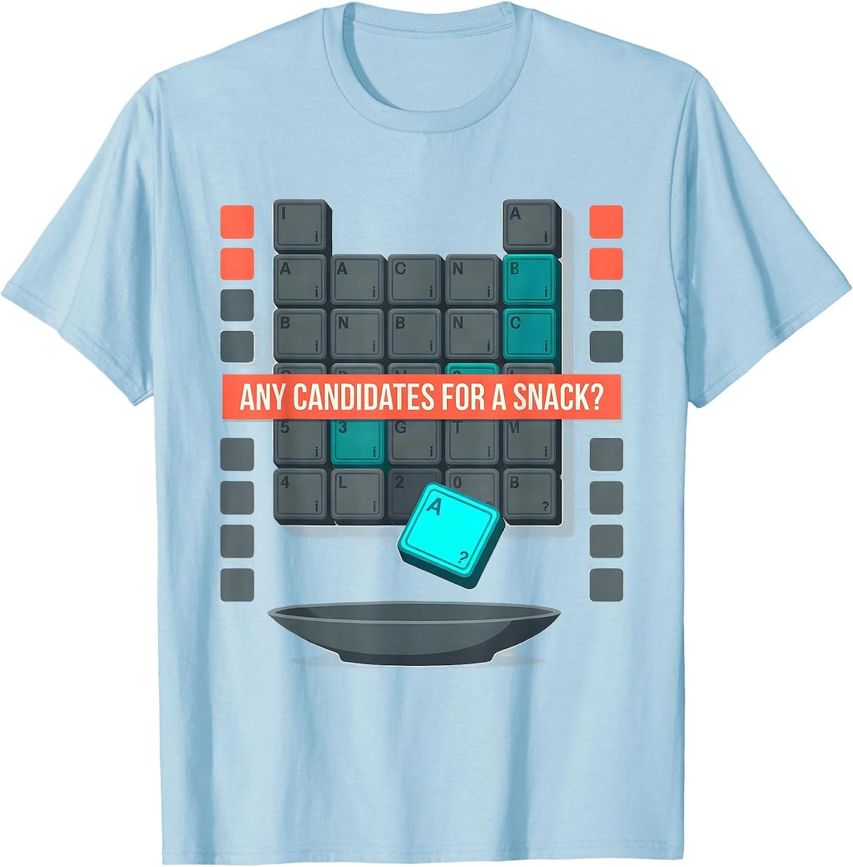 Men's Any Candidates For A Snack? Funny Periodic Table Science T-Shirt - Baby Blue
