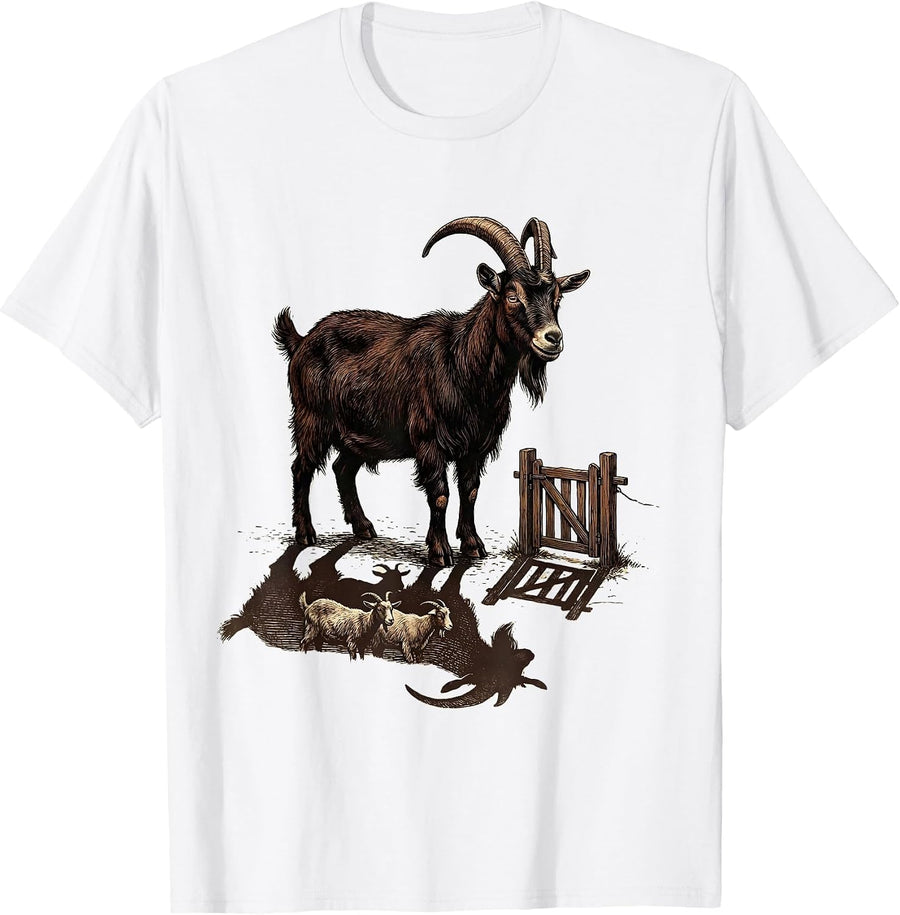 Men's Placid Horned Goat Vintage Farm Humor Goat Lover T-Shirt - White