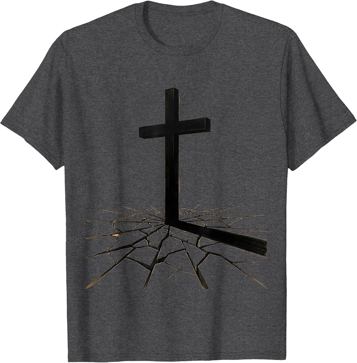 Giant Cross Shadow Over Cracked Earth Christian Design T-Shirt - Dark Heather Grey