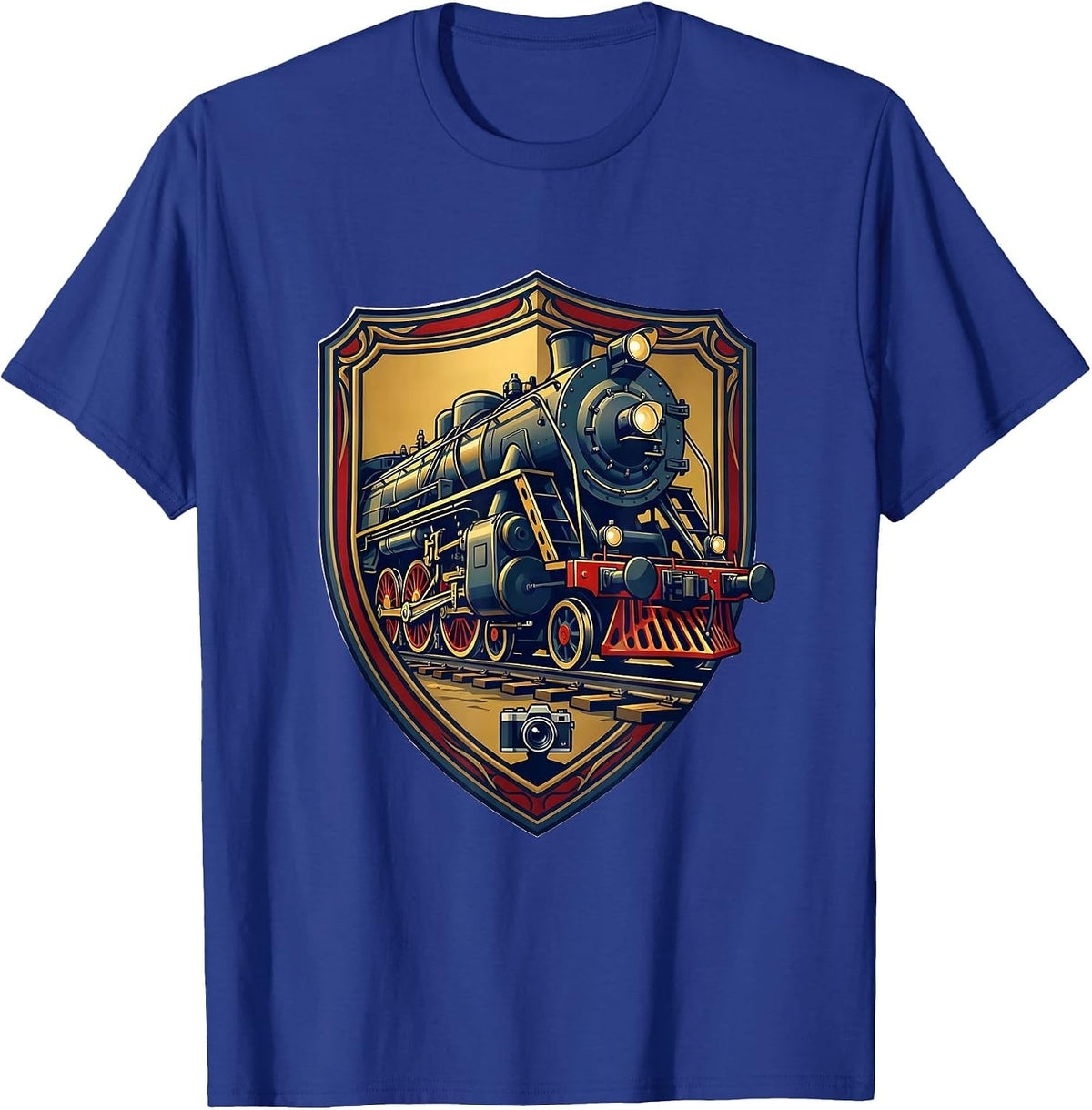 Men's Heraldic Big Boy 4014 Steam Locomotive Enthusiast Emblem T-Shirt - Royal Blue