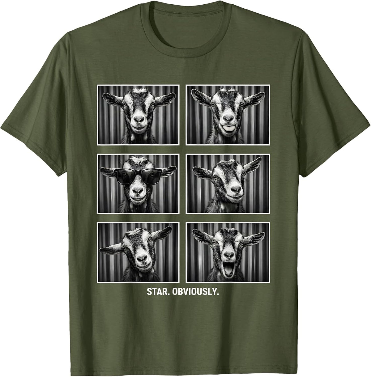 Men's Star Obviously Funny Goat Portrait Animal Lover Humor T-Shirt - Olive Green