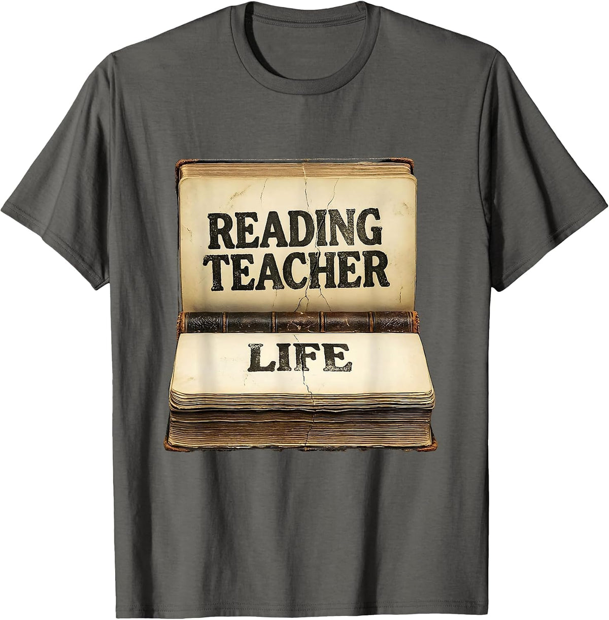 Reading Teacher Life Graphic Design T-Shirt - Asphalt Grey