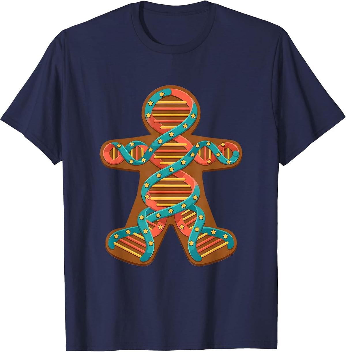 Men's DNA Double Helix Gingerbread Person Science Teacher T-Shirt - Navy Blue