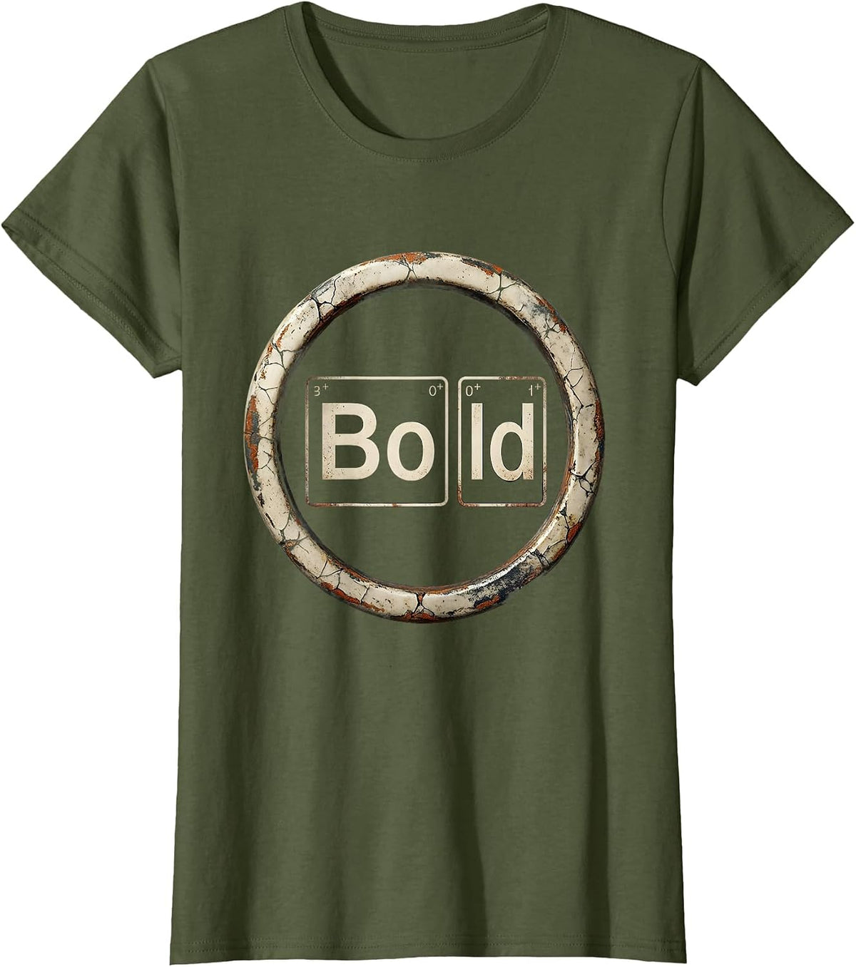 Women's BOld Distressed Science Nerd Periodic Table Pun Humor T-Shirt - Olive Green