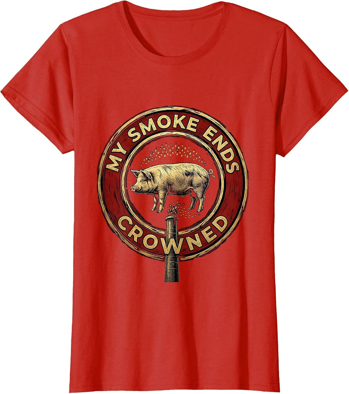 My Smoke Ends Crowned Funny BBQ Grilling Dad T-Shirt - Red