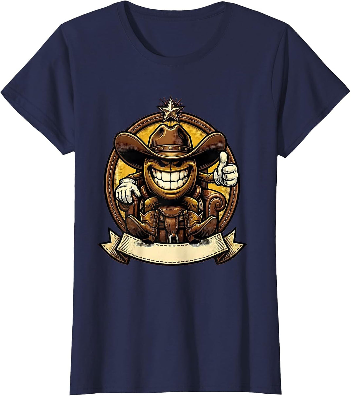 Women's Cowboy Hat on Saddle Western Rodeo Graphic T-Shirt - Navy Blue