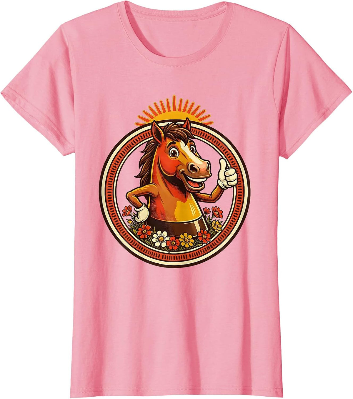 Women's Horse Hoof Print Blooming Floral Graphic Design T-Shirt - Pink