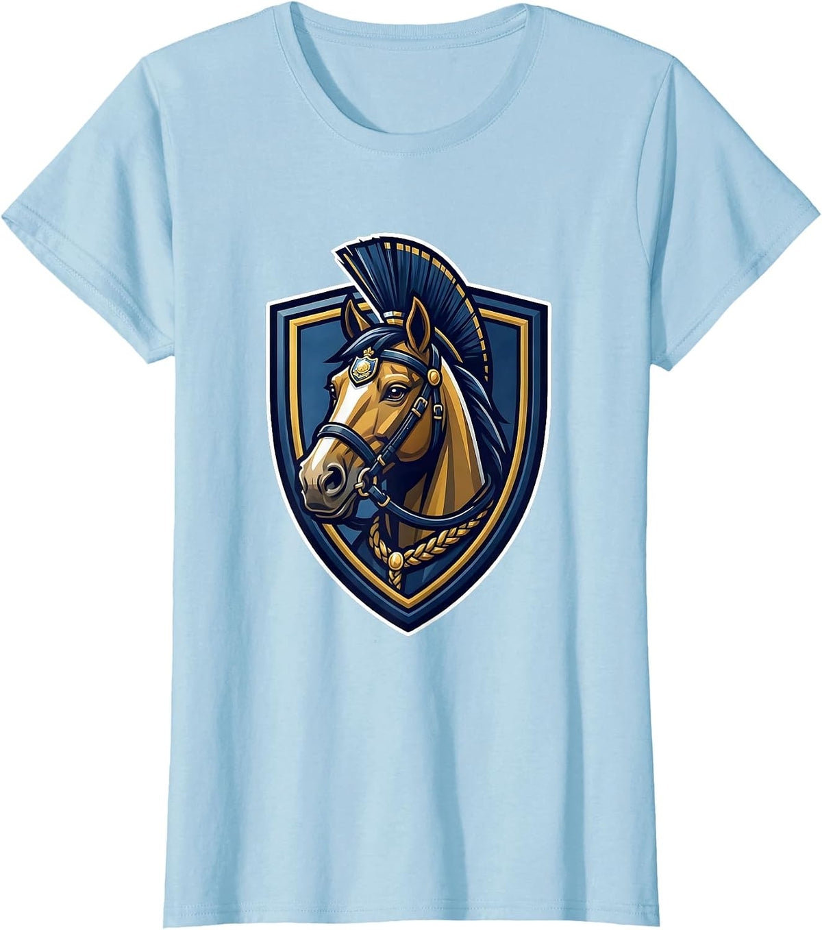 Ceremonial Police Horse Illustrated Graphic T-Shirt - Baby Blue