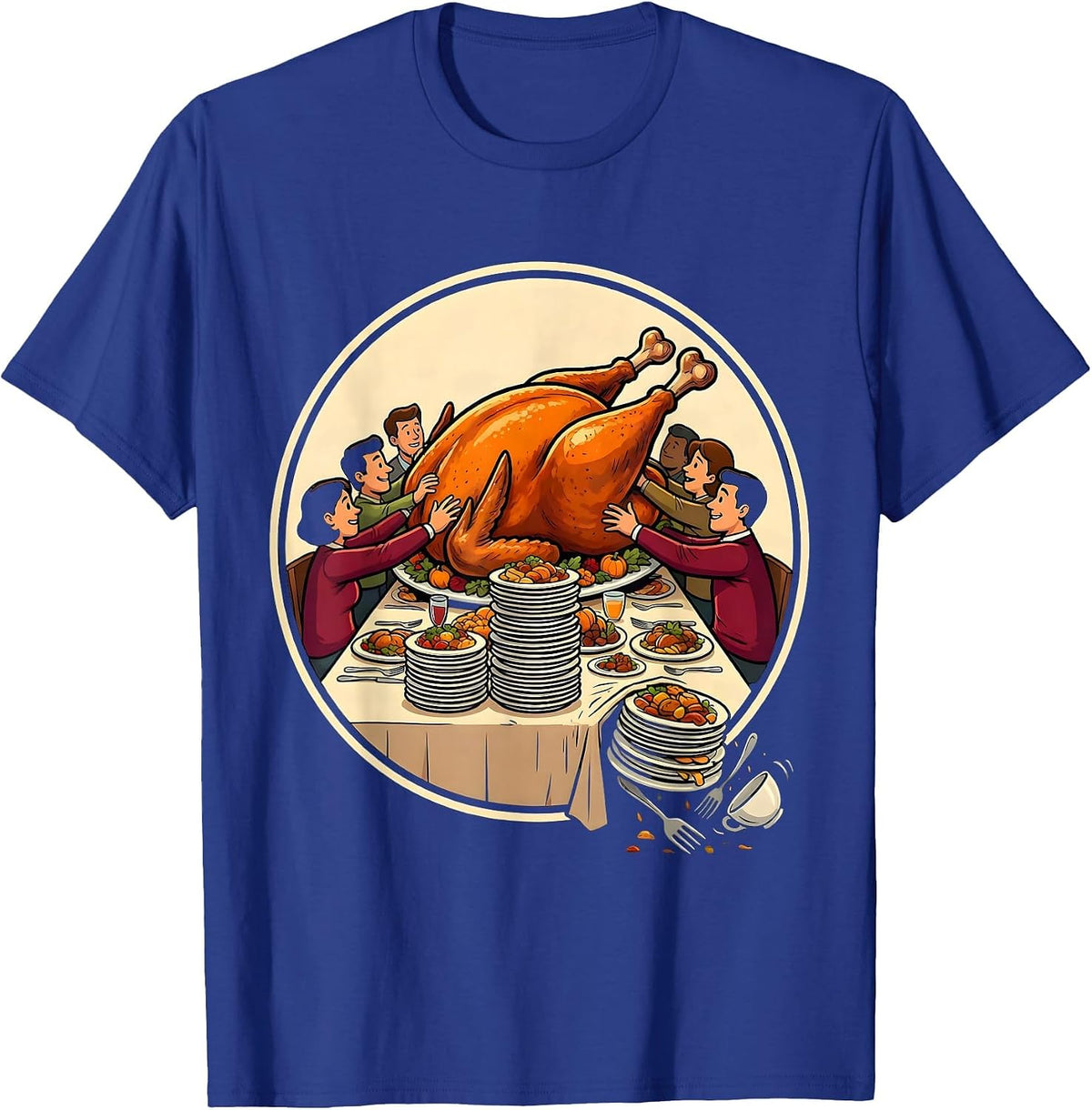 Thanksgiving Turkey Cartoon Family Matching Group Humor T-Shirt - Royal Blue