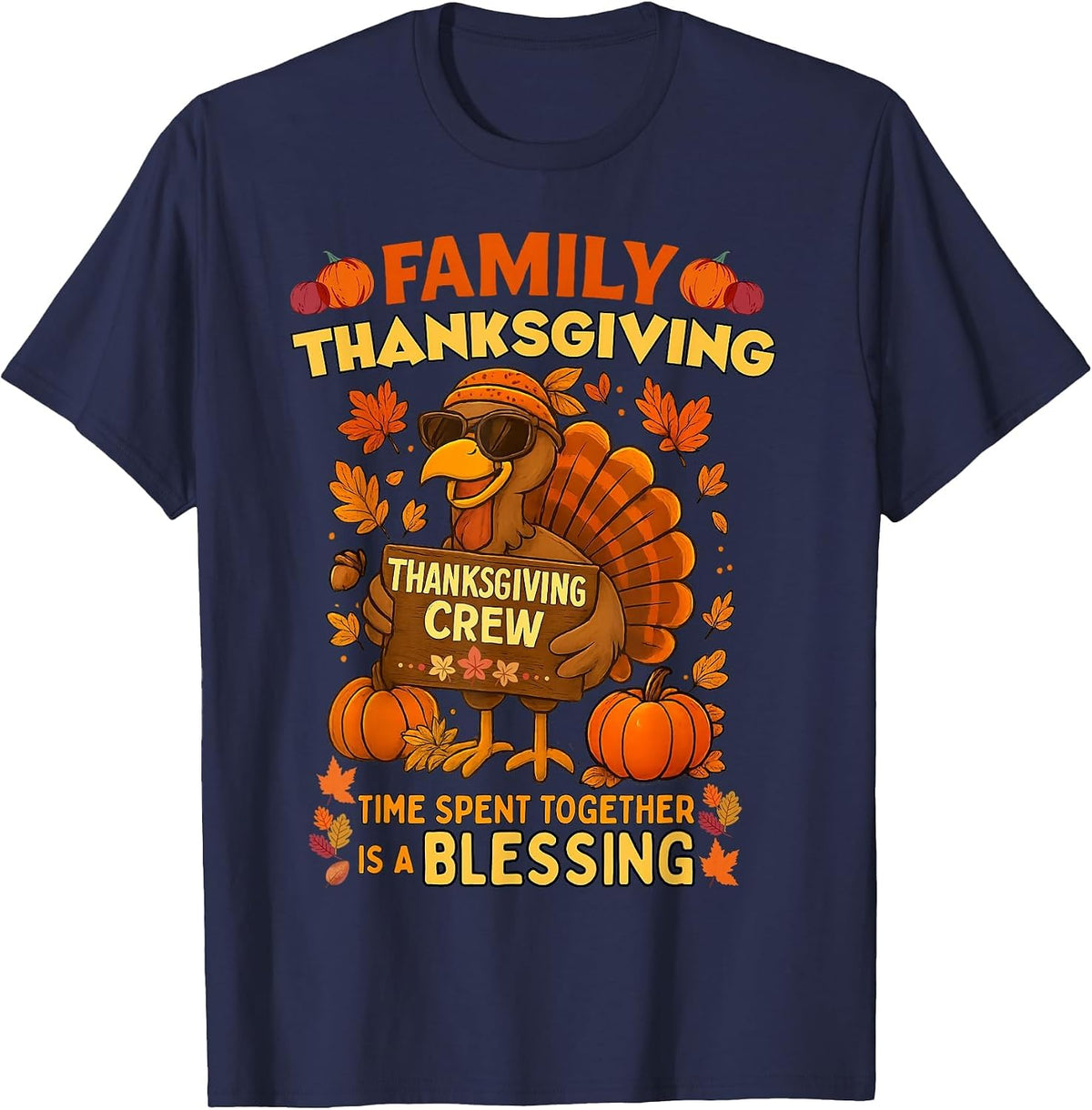 Family Thanksgiving Crew 2026 Funny Turkey Matching Group T-Shirt - Navy Blue